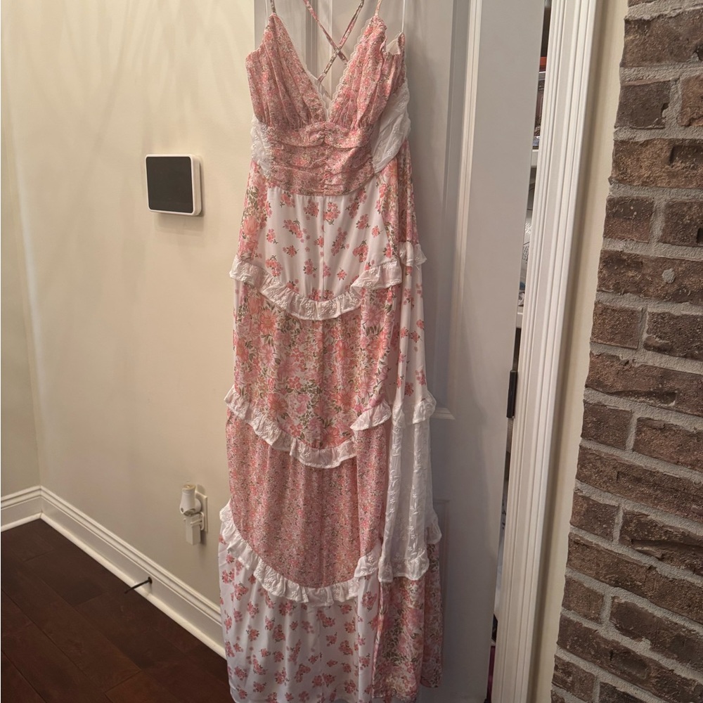 Floral Pink and White Maxi Dress